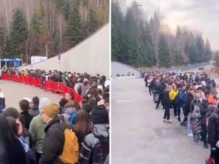 Огромные очереди на Медеу сняли на видео в Алматы — несколько сотен человек