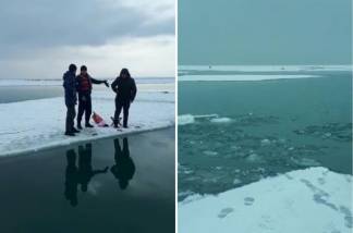 Чтобы рыбаки покинули потрескавшийся лед на Капшагае, их пришлось оштрафовать
